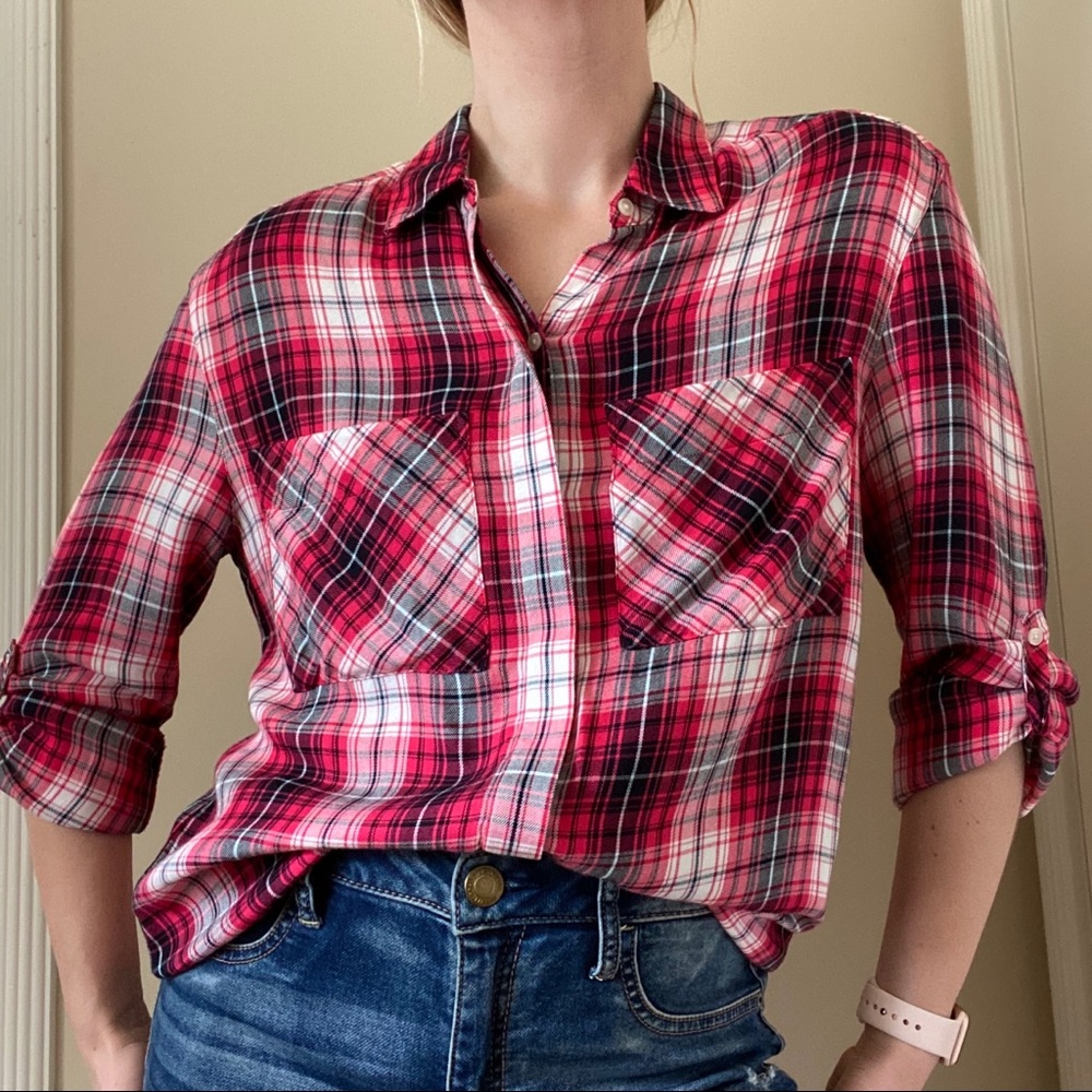 Express Red/Black/White Flannel Button-Up